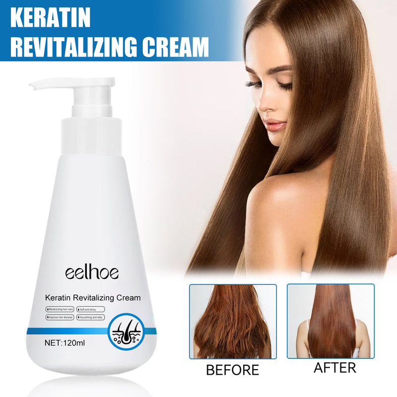 Keratin Revitalizing Cream, Long Lasting Fragrance Soft Light Smoothing Frizz Repair Split End Conditioner